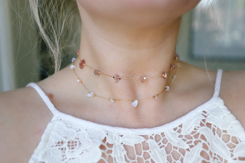 Strawberry Quartz Gemstone Beaded Choker Necklace