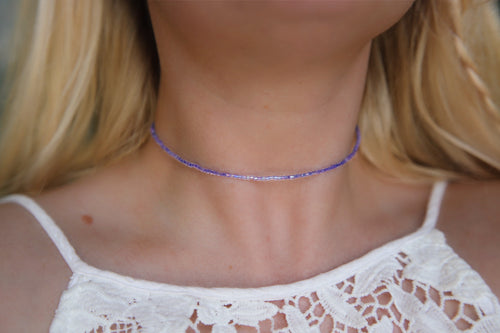 Iridescent Lavender Seed Beaded Choker Necklace