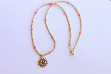 Load image into Gallery viewer, Metallic Gold Bamboo Coral Sun & Moon Beaded Necklace