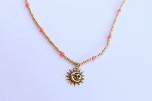 Load image into Gallery viewer, Metallic Gold Bamboo Coral Sun & Moon Beaded Necklace