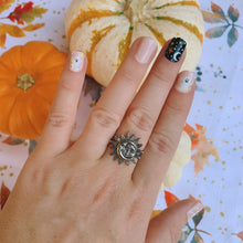 Load image into Gallery viewer, Sun and Moon Adjustable Silver Ring, Midi Rings, Silver Plated, Celestial Rings
