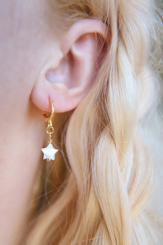 Star Mother Of Pearl Huggie Hoop Earrings