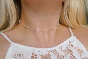 Silver heart link chain choker necklace