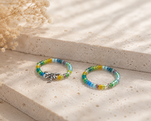 Load image into Gallery viewer, Dragonfly Seed Beaded Stretchy Rings Set