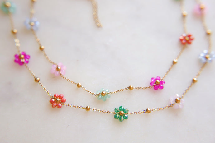 Crystal Daisy Chain Beaded Chain Choker Necklace