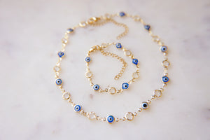 Evil Eye And Gemstone Chain Choker Necklace