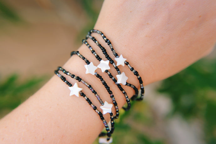 Midnight Stars Shell Seed Beaded Wrap Bracelet