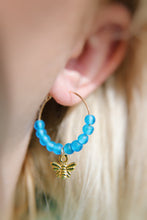 Load image into Gallery viewer, Sea Glass Beaded Gold Bee Hoop Earrings