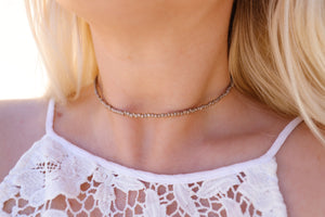 Metallic Beige Seed Beaded Choker Necklace