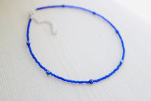 Load image into Gallery viewer, Tiny Blue Evil Eye Seed Beaded Choker Necklace