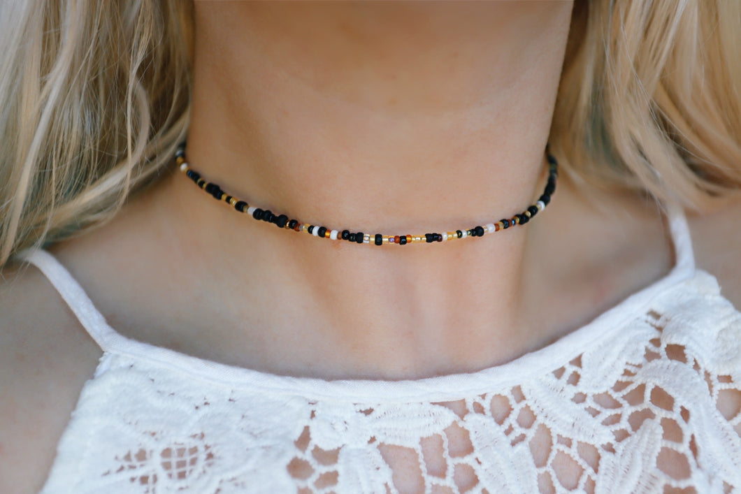 Autumn Seed Beaded Choker Necklace