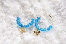 Load image into Gallery viewer, Sea Glass Beaded Gold Bee Hoop Earrings