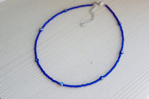 Tiny Blue Evil Eye Seed Beaded Choker Necklace