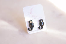 Load image into Gallery viewer, Mini Black Cat Sparkly Moon Earring Studs