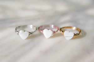 Mother of pearl heart wire wrapped ring