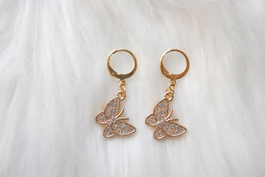 Butterfly rhinestone hoop earrings