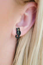 Load image into Gallery viewer, Mini Black Cat Sparkly Moon Earring Studs