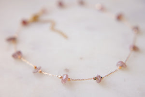 Strawberry Quartz Gemstone Beaded Choker Necklace