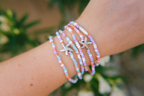 Beach Bum Starfish Seed Beaded Wrap Bracelet