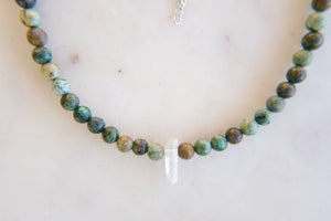 African Turquoise & Raw Quartz Choker Necklace