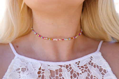 Endless Summer Seed Beaded Choker Necklace