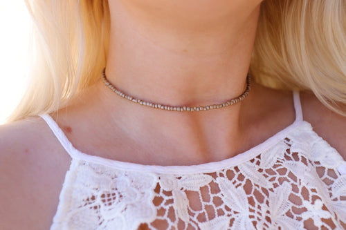 Metallic Beige Seed Beaded Choker Necklace