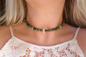 African Turquoise & Raw Quartz Choker Necklace