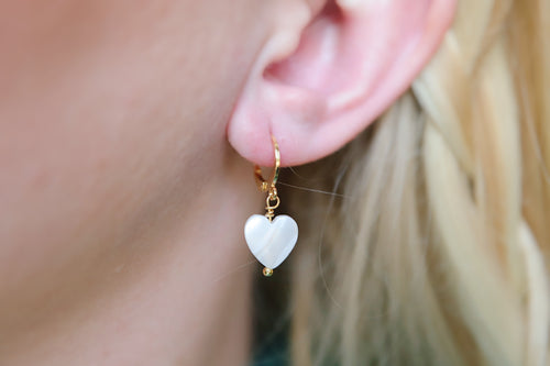 Mother of pearl heart hoop earrings