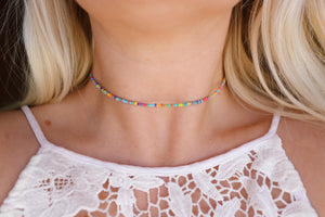 Frosted Matte Rainbow Seed Beaded Choker Necklace