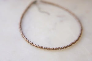 Metallic Beige Seed Beaded Choker Necklace