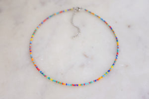 Frosted Matte Rainbow Seed Beaded Choker Necklace