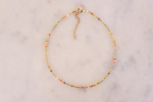 Golden Rainbow Seed Beaded Choker Necklace