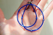 Load image into Gallery viewer, Tiny Blue Evil Eye Seed Beaded Choker Necklace