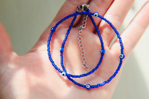 Tiny Blue Evil Eye Seed Beaded Choker Necklace