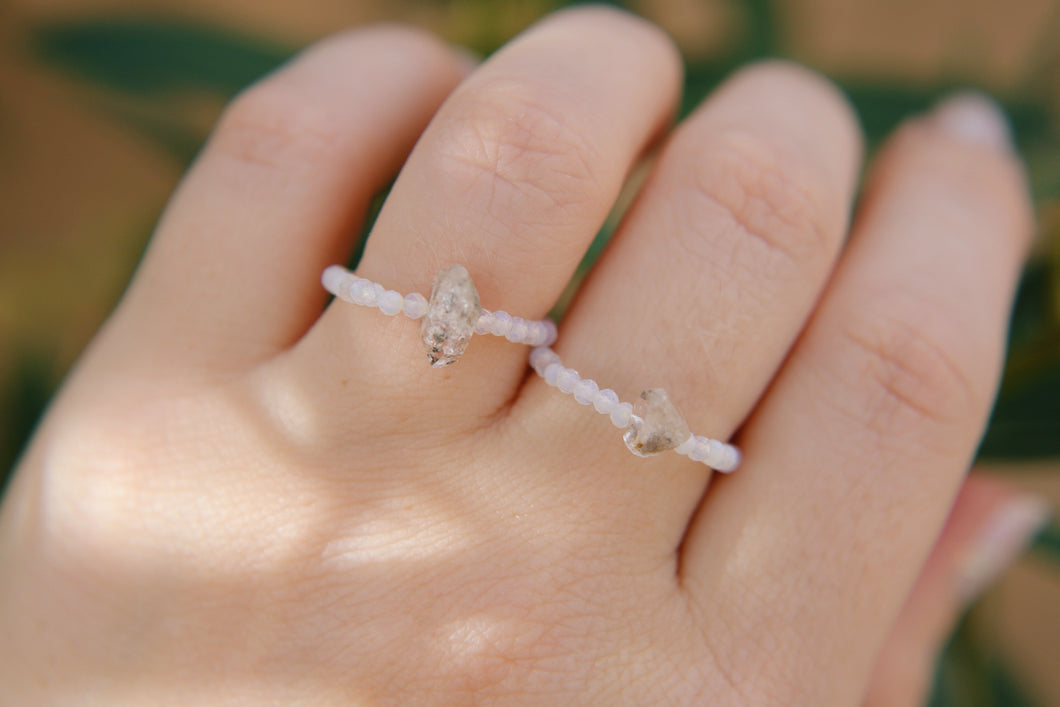 Opalite Gemstone Herkimer Diamond Beaded Ring