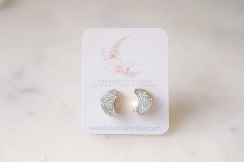 Druzy moon earring studs
