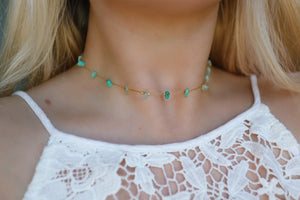 Green Aventurine & Gold Chain Choker Necklace
