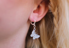 Load image into Gallery viewer, Butterfly rhinestone hoop earrings
