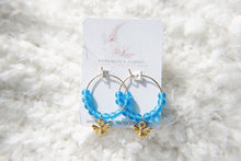 Load image into Gallery viewer, Sea Glass Beaded Gold Bee Hoop Earrings