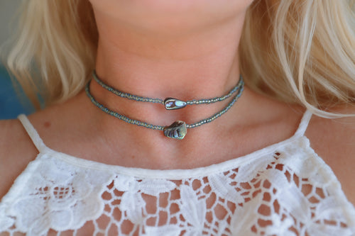 Beautiful hand beaded abalone shell necklace