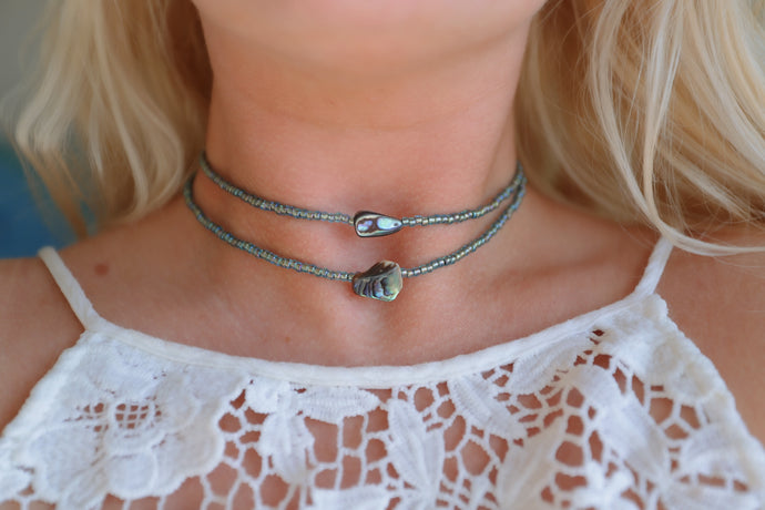 Beautiful hand beaded abalone shell necklace