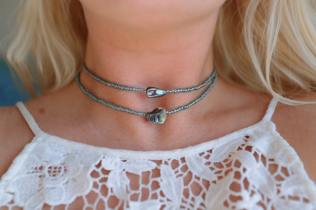 Beautiful hand beaded abalone shell necklace