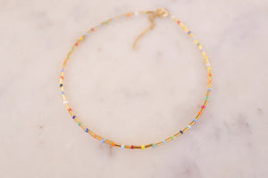 Golden Rainbow Seed Beaded Choker Necklace