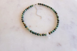 African Turquoise & Raw Quartz Choker Necklace