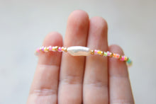 Load image into Gallery viewer, Neon Rainbow &amp; Gold Seed Beaded Keshi Pearl Anklet