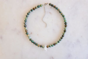 African Turquoise & Raw Quartz Choker Necklace