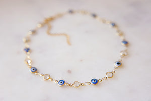 Evil Eye And Gemstone Chain Choker Necklace