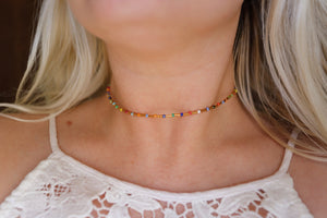 Golden Rainbow Seed Beaded Choker Necklace