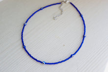 Load image into Gallery viewer, Tiny Blue Evil Eye Seed Beaded Choker Necklace