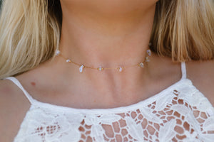 Opalite Crystal & Gold Chain Choker Necklace
